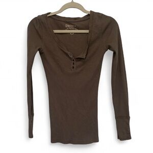 Y2K Decree Taupe Brown Long Sleeve Henley Shirt Size Small
